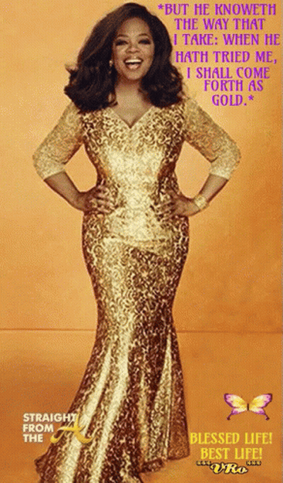 A Woman In A Gold Dress With A Quote That Says " But He Knoweth The Way That I Take GIF