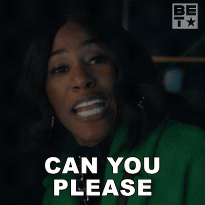 A Woman In A Green Coat Is Asking If She Can Please GIF
