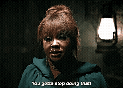 A Woman In A Green Dress Is Saying " You Gotta Stop Doing That " GIF