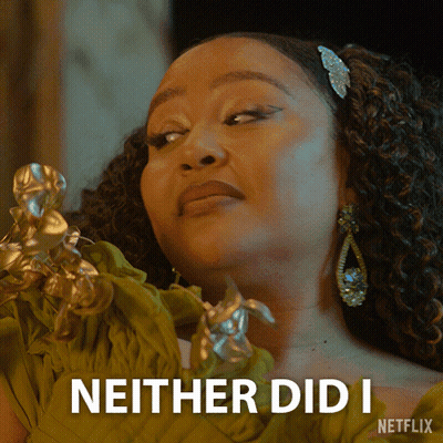 A Woman In A Green Dress Says " Neither Did I " In A Netflix Advertisement GIF
