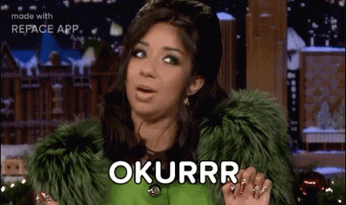 A Woman In A Green Fur Coat Is Saying Okurrr . GIF
