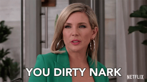 A Woman In A Green Suit Says You Dirty Nark GIF
