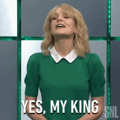A Woman In A Green Sweater Says Yes My King Snl GIF