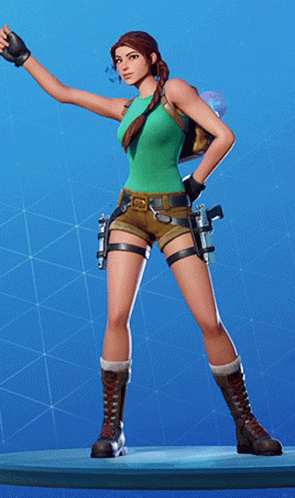 A Woman In A Green Top And Brown Shorts Is Standing On A Blue Surface GIF