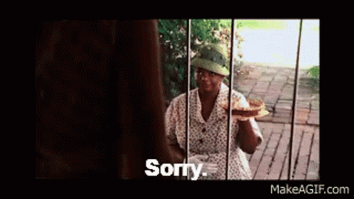 A Woman In A Hat Is Holding A Plate Of Food And Saying `` Sorry '' . GIF
