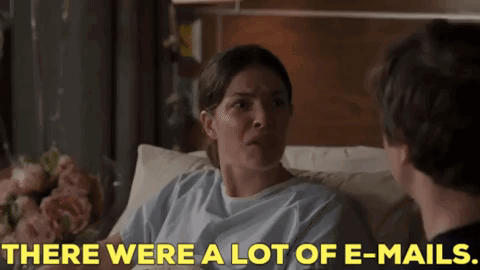 A Woman In A Hospital Bed Is Talking To A Man And Says There Were A Lot Of E-Mails . GIF