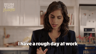A Woman In A Kitchen Says I Have A Rough Day At Work GIF