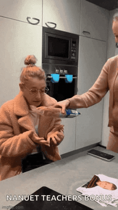 A Woman In A Kitchen With The Words Nanuet Teachers Bonus GIF