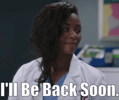 A Woman In A Lab Coat Is Smiling And Says I 'Ll Be Back Soon GIF
