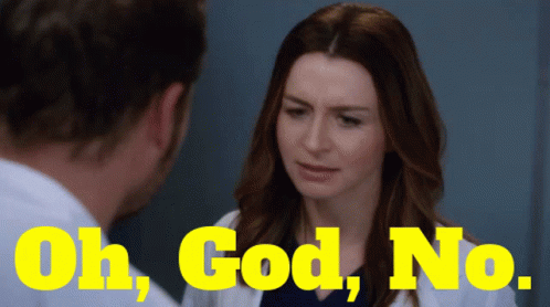 A Woman In A Lab Coat Is Talking To A Man With The Words Oh God No Written Above Her GIF