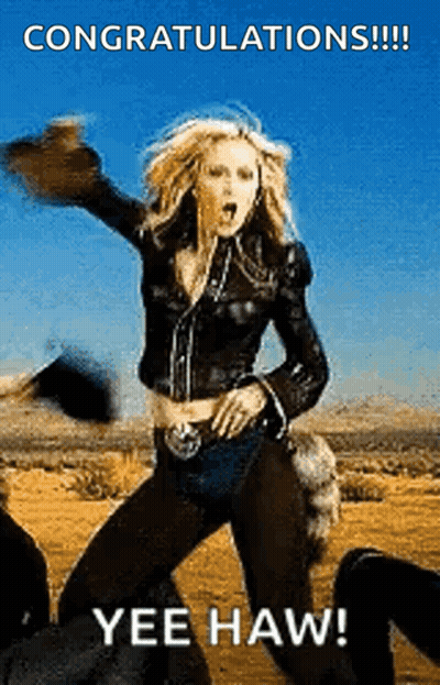 A Woman In A Leather Jacket Is Dancing In The Desert With The Words Yee Haw Below Her GIF