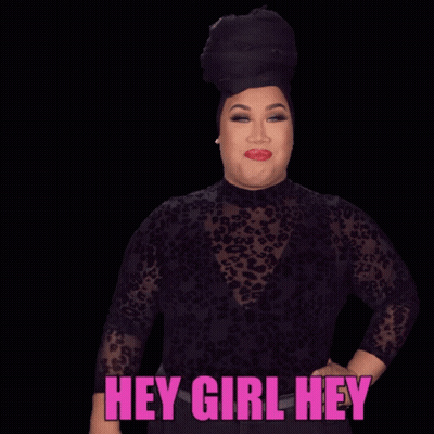 A Woman In A Leopard Print Top Says " Hey Girl Hey " In Pink Letters GIF