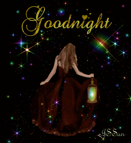 A Woman In A Long Dress Is Holding A Lantern And The Words Goodnight Are Written Above Her GIF