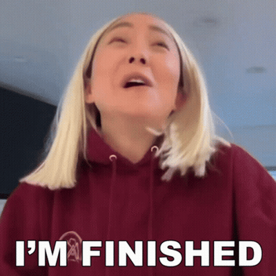 A Woman In A Maroon Hoodie Says " I 'M Finished " GIF