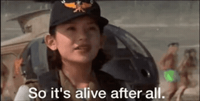 A Woman In A Military Uniform Is Standing In Front Of A Helicopter And Talking . GIF