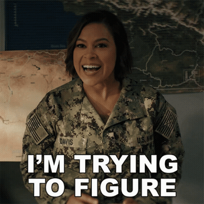 A Woman In A Military Uniform With The Words I 'M Trying To Figure GIF