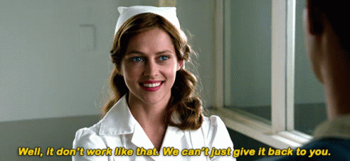 A Woman In A Nurse 'S Uniform Is Smiling And Talking To A Man GIF