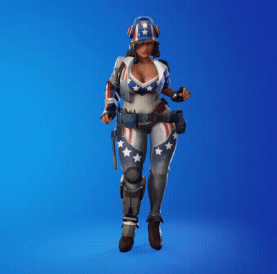 A Woman In A Patriotic Outfit Is Holding A Gun On A Blue Background GIF