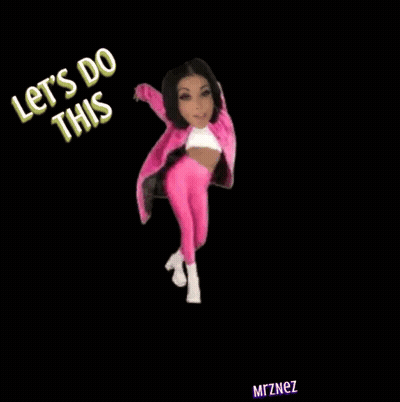 A Woman In A Pink Coat Is Dancing With The Words Let 'S Do This Above Her GIF