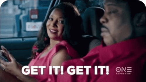 A Woman In A Pink Dress Is Sitting In The Back Seat Of A Car With A Man In A Red Shirt . GIF