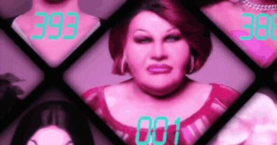 A Woman In A Pink Dress Is Surrounded By Other Women 'S Faces And The Numbers 393 And 001 Are Visible . GIF