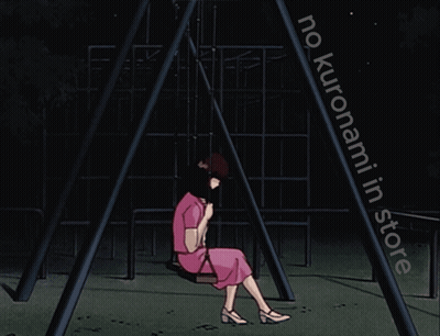 A Woman In A Pink Dress Sits On A Swing In A Dark Park GIF