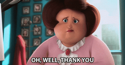 A Woman In A Pink Shirt Is Saying Oh Well Thank You GIF