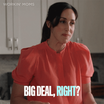 A Woman In A Pink Shirt Says " Big Deal Right ? " GIF