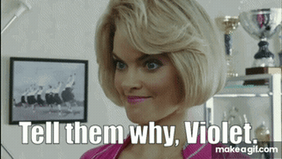A Woman In A Pink Shirt Says Tell Them Why Violet . GIF