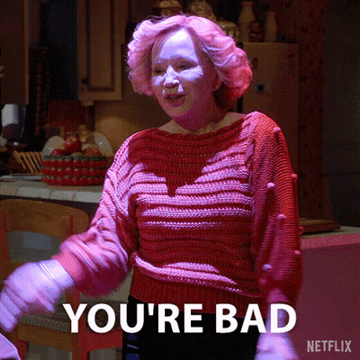 A Woman In A Pink Sweater Says You 'Re Bad On Netflix GIF