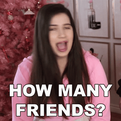 A Woman In A Pink Sweatshirt Says How Many Friends GIF