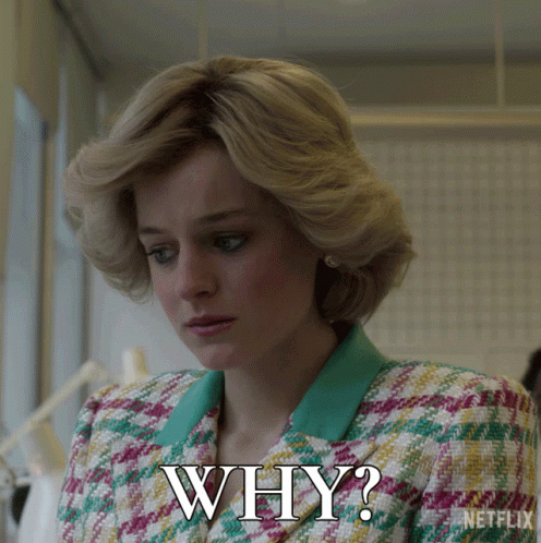 A Woman In A Plaid Jacket Says " Why " GIF