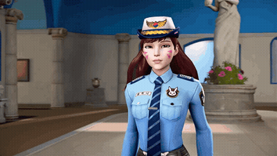 A Woman In A Police Uniform Has A Badge On Her Chest That Says ' A ' GIF