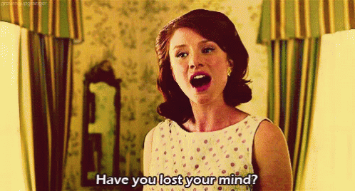 A Woman In A Polka Dot Dress Is Asking If She Has Lost Her Mind GIF