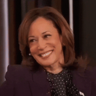A Woman In A Polka Dot Shirt And A Purple Jacket Is Smiling GIF