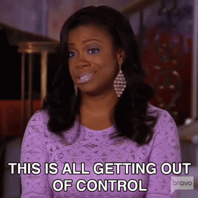 A Woman In A Purple Dress Is Sitting In A Chair And Says `` This Is All Getting Out Of Control '' . GIF