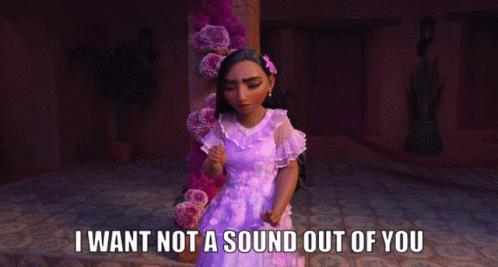 A Woman In A Purple Dress Is Talking To Another Woman And The Words I Want Not A Sound Out Of You Are Above Her GIF