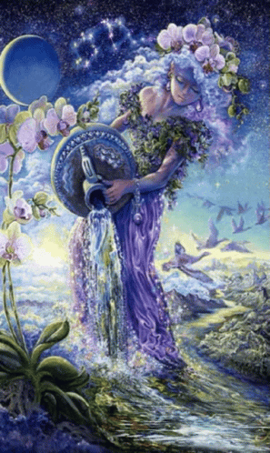 A Woman In A Purple Dress Pouring Water From A Pitcher GIF