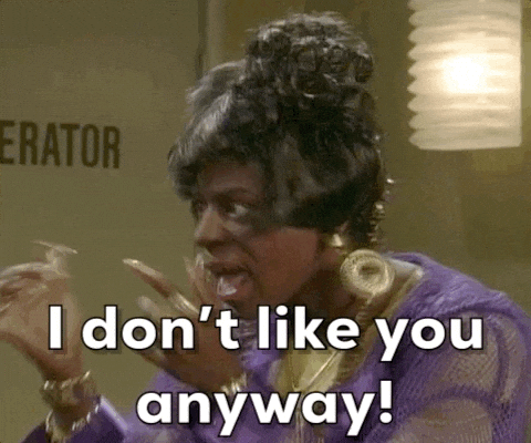 A Woman In A Purple Dress Says I Do N't Like You Anyway . GIF