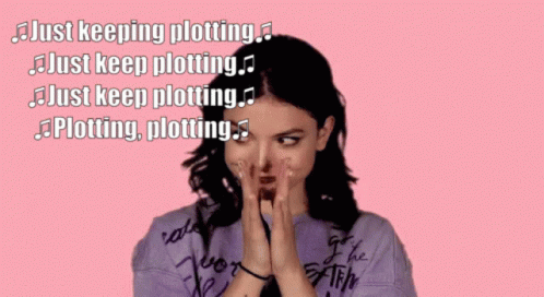 A Woman In A Purple Shirt Is Covering Her Face With Her Hands And The Words Just Keeping Plotting GIF