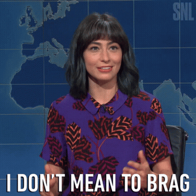 A Woman In A Purple Shirt Says " I Don T Mean To Brag " GIF