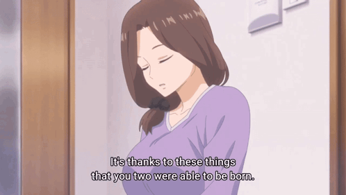 A Woman In A Purple Shirt Says It 'S Thanks To Things That You Two Were Able To Be Born GIF