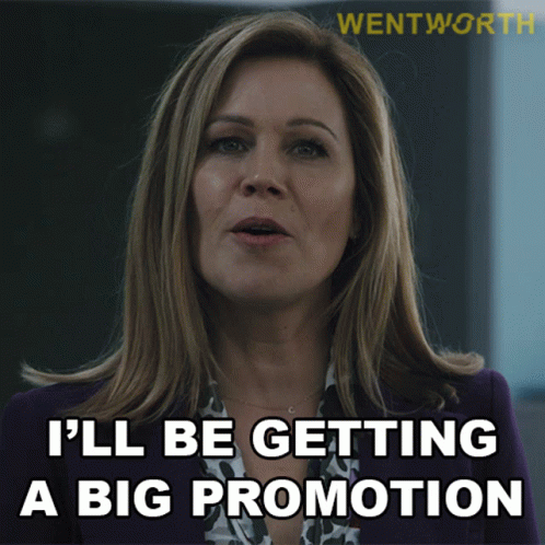 A Woman In A Purple Suit Says I 'Ll Be Getting A Big Promotion GIF