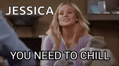 A Woman In A Purple Sweater Is Sitting In A Chair With Her Hands On Her Neck . GIF