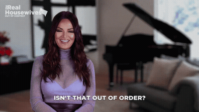 A Woman In A Purple Top Says Isn 'T That Out Of Order GIF