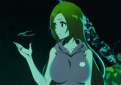 A Woman In A Purple Top With A White Flower On Her Chest GIF