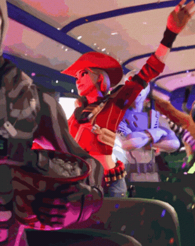 A Woman In A Red Cowboy Hat Is Standing In A Crowd GIF