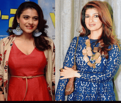 A Woman In A Red Dress And A Woman In A Blue Lace Dress GIF