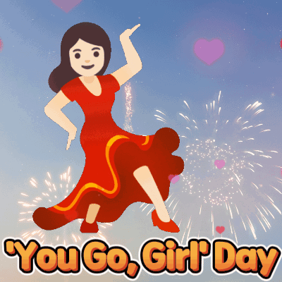 A Woman In A Red Dress Is Dancing With The Words You Go Girl Day GIF