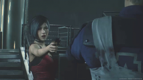A Woman In A Red Dress Is Holding A Gun And Says I Really Hoped GIF